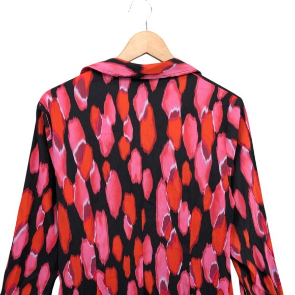 SCOOP Midi Shirt Dress Multicolor Long Sleeve Ruched Button Front Size L - Picture 4 of 12